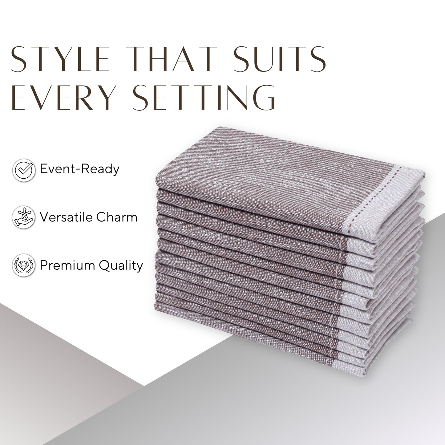 Ramanta Home Cloth Napkins Set of 4 Textured Cotton Brown 18x18 - Premium Contrast Border Easter Dinner Napkins for Spring Basket Decor Farmhouse Wedding, Soft Washable Table Linen for Everyday Use