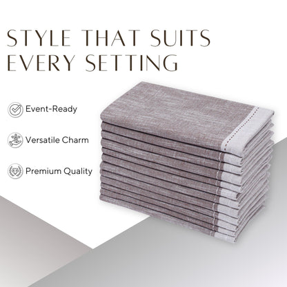 Ramanta Home Cloth Napkins Set of 4 Textured Cotton Brown 18x18 - Premium Contrast Border Easter Dinner Napkins for Spring Basket Decor Farmhouse Wedding, Soft Washable Table Linen for Everyday Use