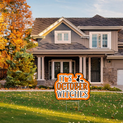 Large Orange It's October Witches Halloween Yard Sign Home Outdoor Lawn Decoration With Stakes Scary Spooky Decor 17x13 Inches