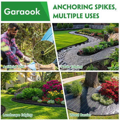 Garaook 100PCS 8-Inch Plastic Landscape Edging Stakes, Spiral Nylon Landscape Spikes, Anchoring Nails for Weed Barrier, Paver Edging, Landscape Edging, Artificial Turf, Grass Pathways, Black