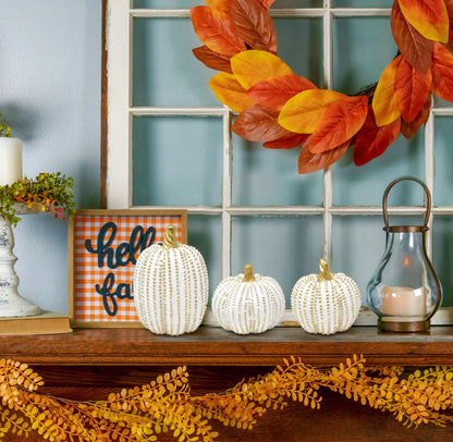 Gift Boutique Set of 3 White Gold Beaded Pumpkins Fall Harvest Home Décor for Thanksgiving Tabletop, Mantle, Shelf, Kitchen, Office, Tiered Tray