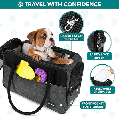 PetAmi Dog Purse Carrier for Small Dogs, Airline Approved Soft Sided Pet Carrier with Pockets, Ventilated Dog Carrying Bag for Puppy Cat, Dog Travel Supplies Bag, Sherpa Bed, Max 12 lbs, Dark Gray