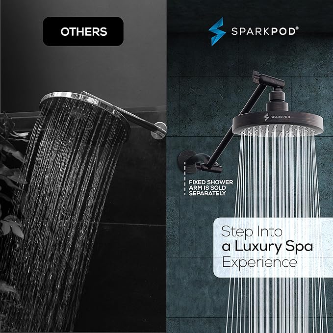 SparkPod 6" Round Rain Shower Head with 11" Shower Arm | Shower Head & Extension Arm Combo, Height Adjustable, High Pressure Performance, Easy 1-Minute Installation,Oil-Rubbed Bronze