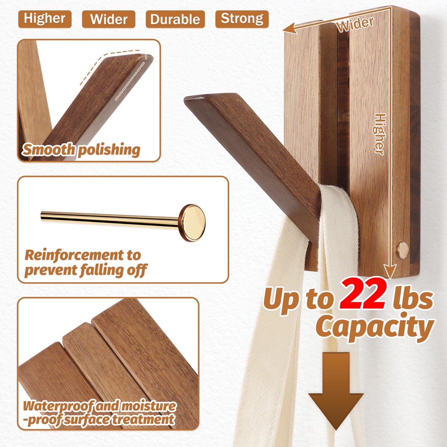 KYIAANY Wood Wall Hooks for Bathroom