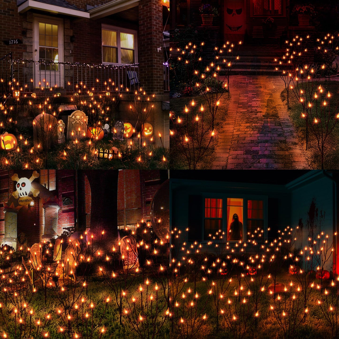 ODEETRONIC Halloween Pathway Lights – 3 Pack 30 LED Orange Candle Stake Lights, 7.54ft 8 Modes Outdoor Halloween Light Battery Operated, Waterproof & Timer Orange Light for Lawn, Path, Garden Decor