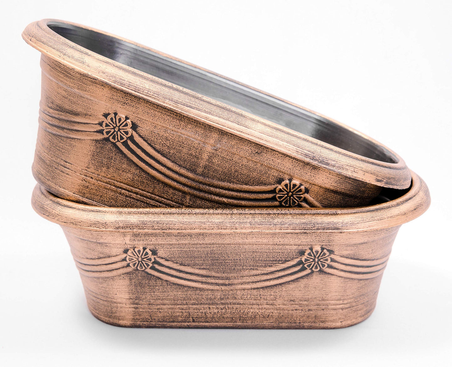 Sapphire USA Rustic Metal Look (2 Pack) Rectangle Plastic Planter Seedlings Nursery Flowerpot for Garden Patio Office Ornaments Home Decor Long Lasting Reusable Lightweight (16 Inches, Gold)