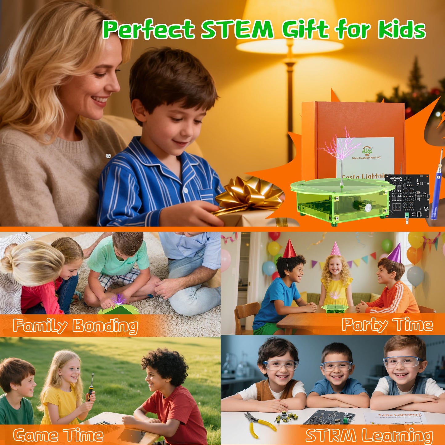 eUda+ STEM Tesla Lightning Kit for Kids&Adults Toys for 12 Year Old Boys Build Your Tesla Coil Kit Stem Kits for Kids Age 14-16 Girls Soldering Practice Kit for Beginners 12+ (Soldering Version, BTG)
