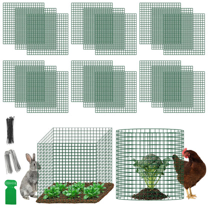 Plant Protectors from Animals - DIY Reusable Plant Cages for Outdoor Plants, Square Mesh Plant Covers Kits, 12"x12" Panels (6/18/30 Pcs) (6, Dark Green)