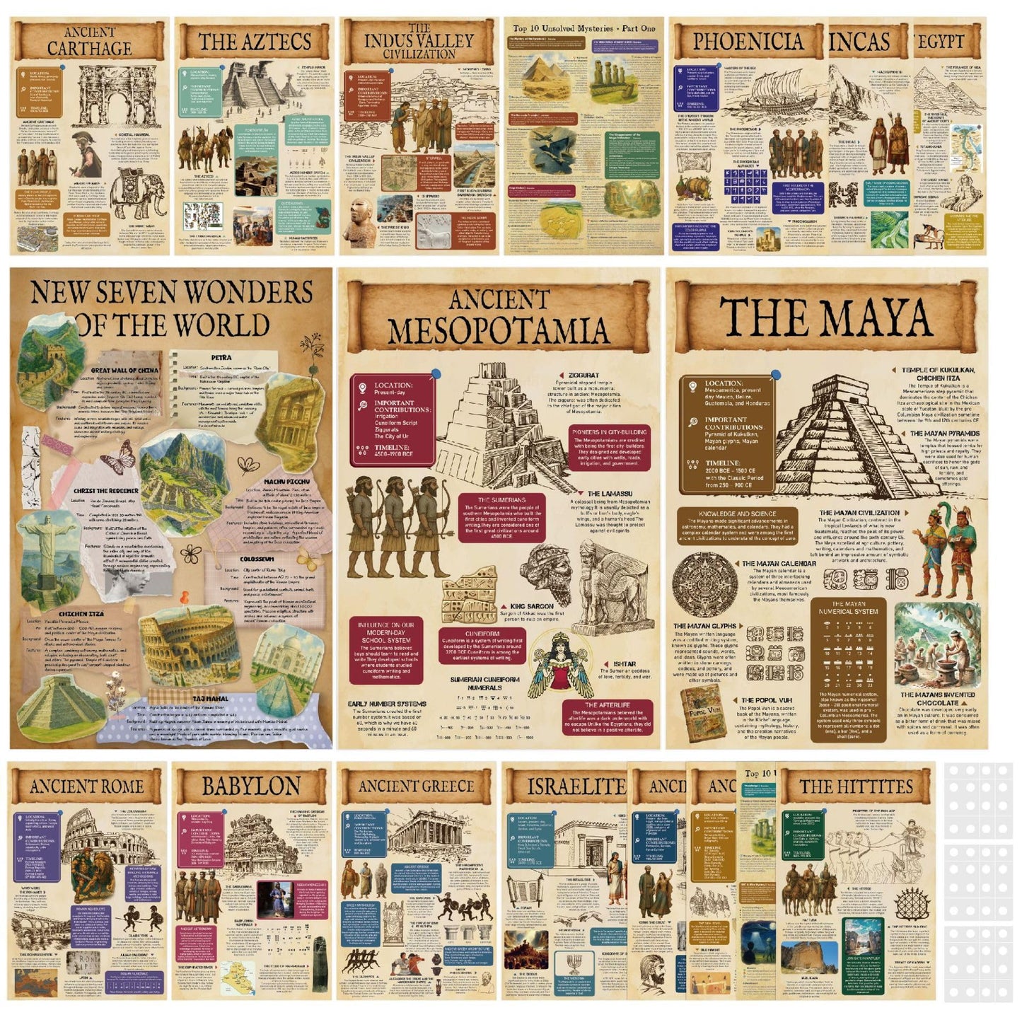 Sruchy 18 Culture Posters for Classroom, 11x17in World History Educational Posters, Ancient Civilizations History Timeline Poster for School Hallways, Home Study Room, Library, Teaching Gifts