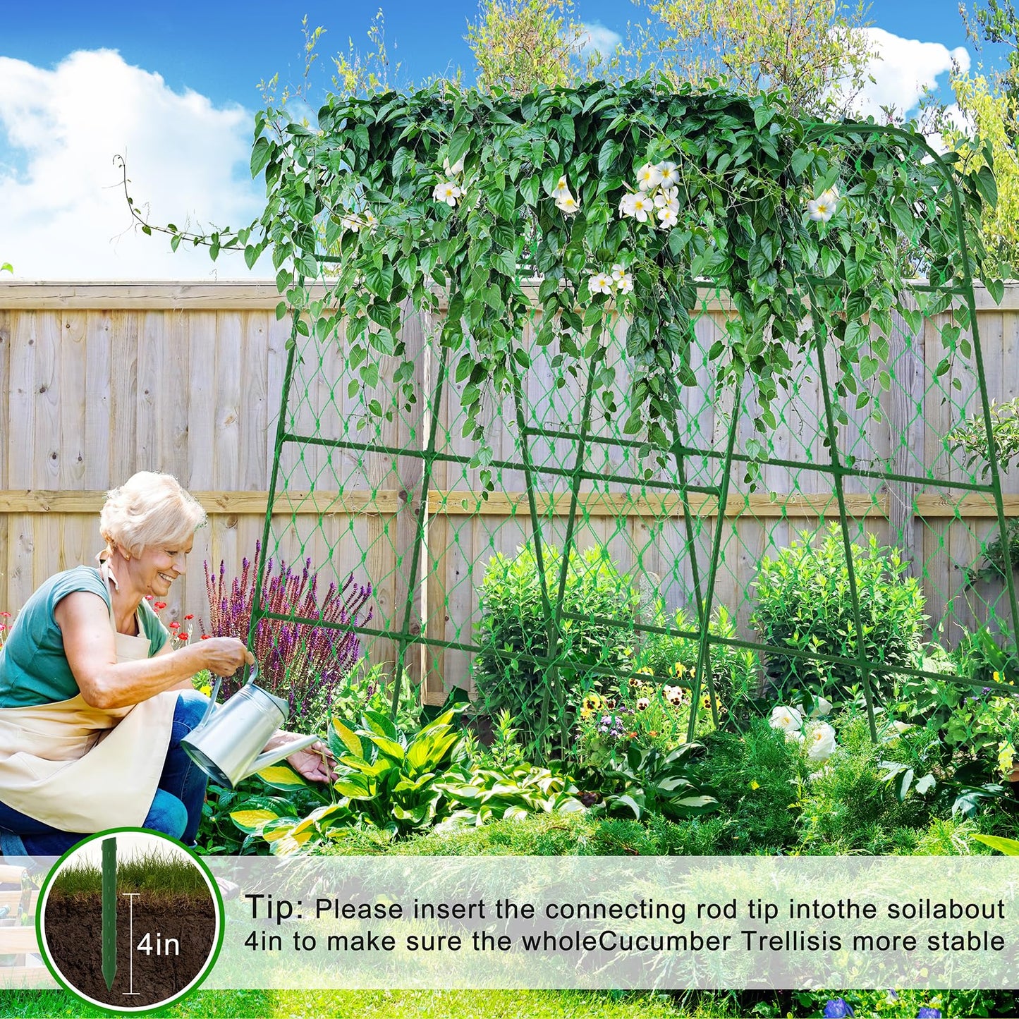 Extra Large Cucumber Trellis for Raised Bed, U-Shape Garden Trellis for Climbing Plants Outdoor,Adjustable Metal Arch Vegetables Trellis,Plant Support Garden Stakes for Vine (Green,65"x49.2"x23.6")