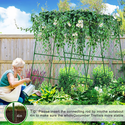 Extra Large Cucumber Trellis for Raised Bed, U-Shape Garden Trellis for Climbing Plants Outdoor,Adjustable Metal Arch Vegetables Trellis,Plant Support Garden Stakes for Vine (Green,65"x49.2"x23.6")