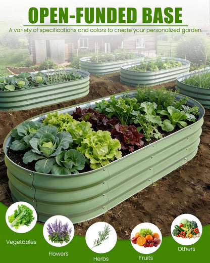 Bloyapix Galvanized Raised Garden Bed Outdoor, 1 Pcs 6x3x1ft Oval Metal Planter Box for Planting Plants Vegetables, Silver (Green-4x2x1ft-2Pcs)