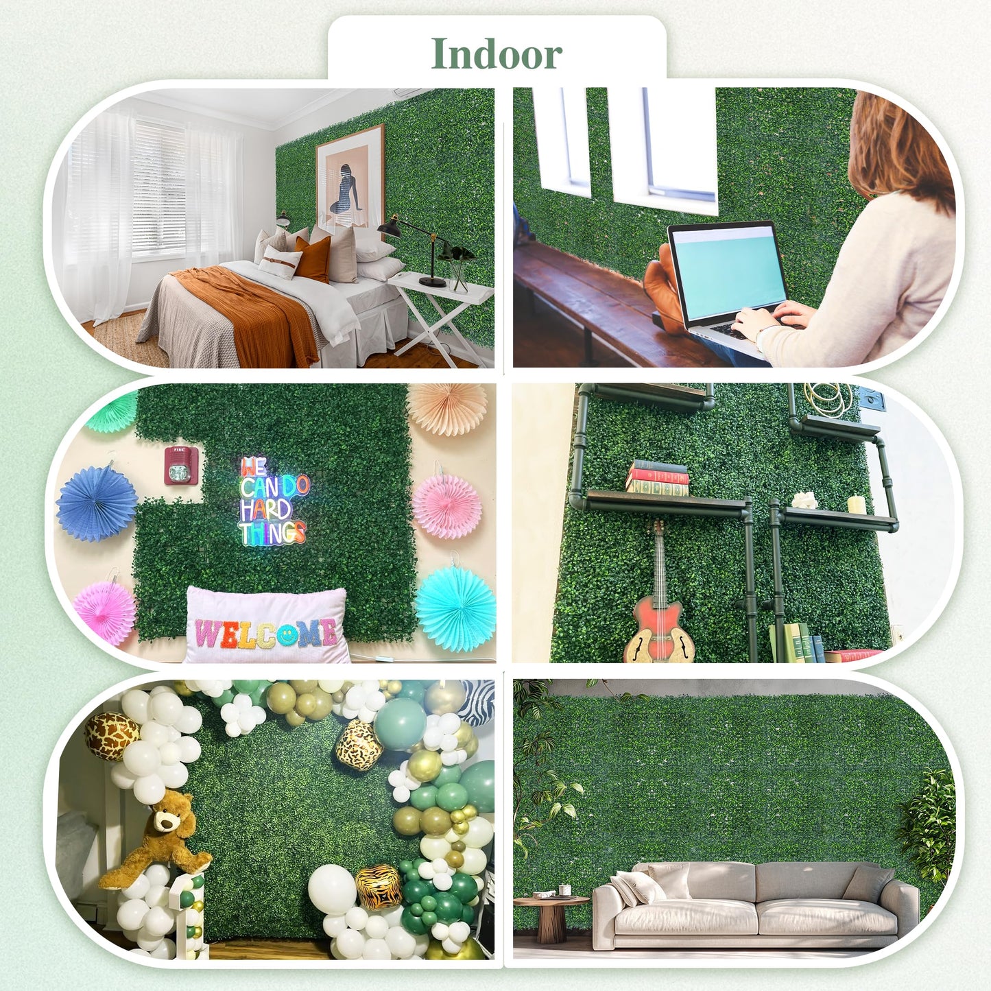 ODTORY Artificial Greenery Grass Wall Panel, 10x10 Inch 6-Pack (4.2 sqft), UV-Anti Fake Ivy Fence Privacy Screen Green Boxwood Covering for Indoor and Outdoor Home Wall Decor