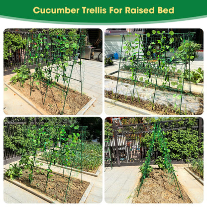 51" x 53" Cucumber Trellis for Raised Bed, A-Frame Garden Trellis for Climbing Plants Outdoor, Rust-Proof Metal Support for Tomato, Peas, Beans, Zucchini & Vines, with Netting & Clips
