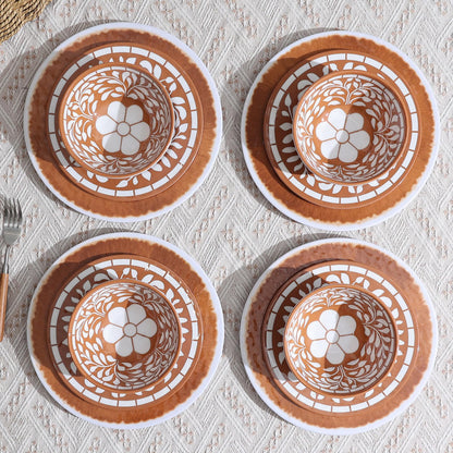 Yinshine Melamine Plates and Bowls Set, 12-Piece Melamine Dinnerware Set, Dinner Serving Dishes Set for 4, Unbreakable, Brown-Yellow