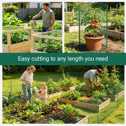 QURAS Plant Protectors from Animals, 32.8FT x 16IN Wire Plant Cage, 0.85mm Thick Vinyl Coated Garden Fence Kit with Stakes & Zip Ties, DIY Plant Guard for Rabbits, Squirrels, Deer, Vegetable Garden