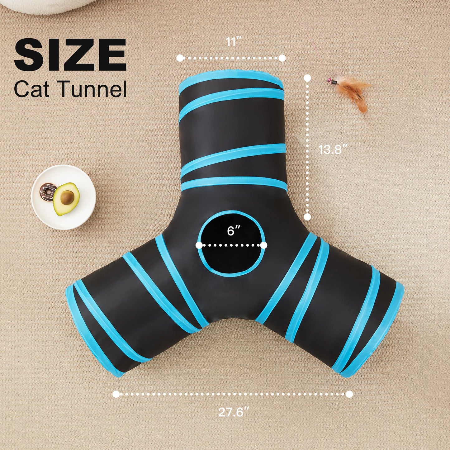 Love's cabin Cat Tunnel Tube Toys 3 Way Collapsible, Cat Tunnels for Indoor Cats，Kitten Tunnel Bored Pet Play Tunnel with Peek Hole Toy Ball for Kitty, Kitten, Rabbit, Puppy Blue