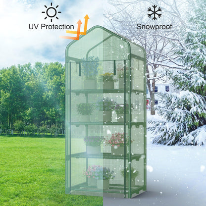 Kecreque Mini Greenhouse 4-Tier Small Greenhouses for Outdoor Indoor 27"x19"x63" Portable Greenhouse w/ Screen Windows & Waterproof PE Cover Green House for Backyard Balcony Seedling Raising