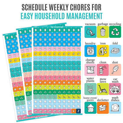 Mirida Planner Stickers - 1900+ Mom Calendar Icons, Variety Pack - Household Chores, Budget, Kids’ School Events, Daily Errands for Adults Organizer