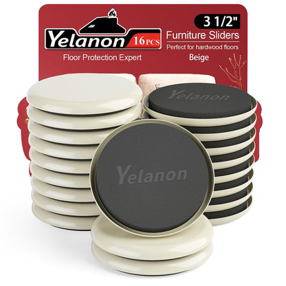 Yelanon Furniture Sliders, 16 pcs-3 1/2” Round Beige Furniture Sliders for Carpet, Heavy Duty Furniture Movers Sliders, Reusable Furniture Moving Pads, Floor Protectors for Carpet