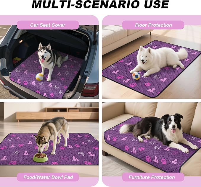 WanpeeGoo Washable Pee Pads for Dogs, 4 Pack Absorbent Reusable Training Dog Pads Pet Puppy Pads, Non-Slip Potty Pads for Whelping, Playpen, Crate, Bed, Purple 18"x24"