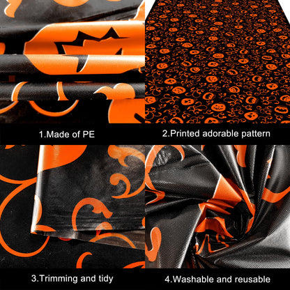 KatchOn, Pumpkin Halloween Tablecloth Plastic - 54x90 Inch, Pack of 3 | Pumpkin Tablecloth, Black and Orange Halloween Table Covers | Table Cloth Disposable