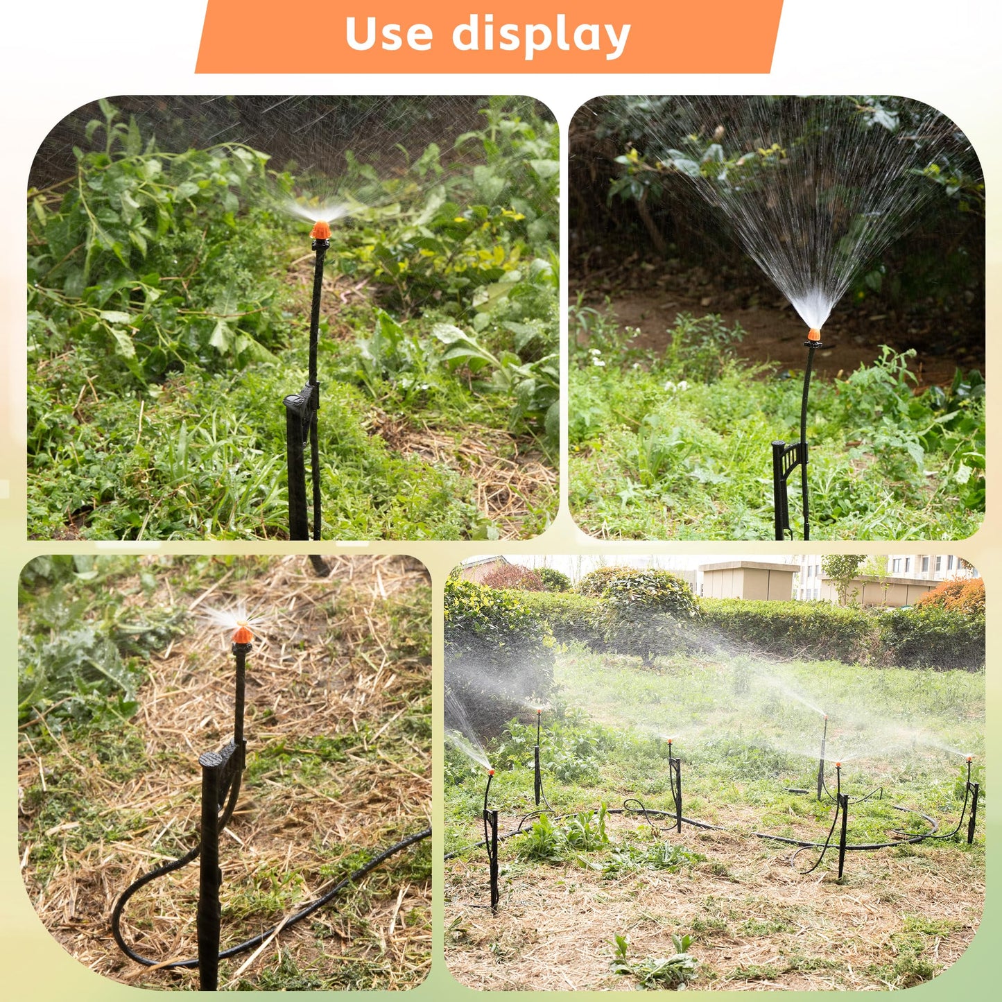 20 Sets 90/180/360 Degree Irrigation Sprinkler Heads with Stake, Drip Micro Spray Emitters with 1/4" Irrigation Tubing on Riser Stake,Micro Spray Sprinkler Stake Assembly for Garden Watering System