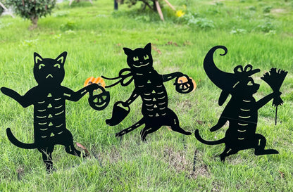 Yhthoha Metal Halloween Black Cat Garden Stakes Decorative, 3 Pack Scary Cat Halloween Yard Stakes Black Cat Silhouette for Home Yard Indoor and Outdoor Halloween Decorations.(Big)