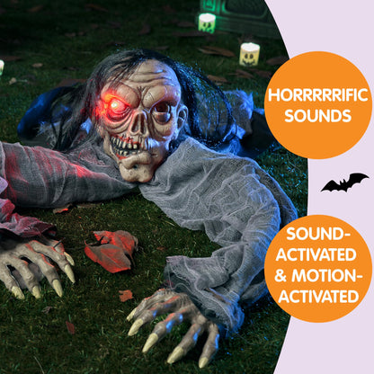 JOYIN Halloween Decorations Outdoor Zombie Groundbreaker with Decayed Face and Flash Eyes, Halloween Outside Decorations Scary Zombies Prop for Yard Graveyard Lawn Cemetery Decor