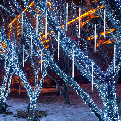 LJLNION Meteor Shower Lights, 12 Inch Outdoor Icicle Christmas Lights, 8 Tubes 288 LED Iciclelights Snow Falling Light, Connectable Raindrop Light, Xmas Wedding Party Tree Holiday Decor, White