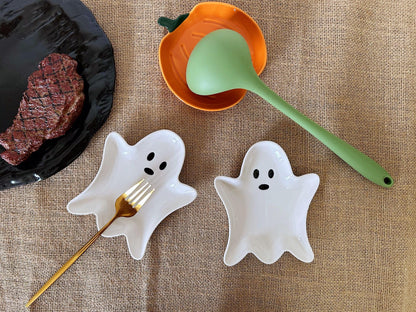 Ceramic Spoon Rest for Stove Top, Halloween Ghost Cute Spoon Rest for Kitchen Counter, Cooking Spoon Holder for Kitchen Counter, Utensil Rest Spatula Rest Ladle Holder Tong Rest (White)