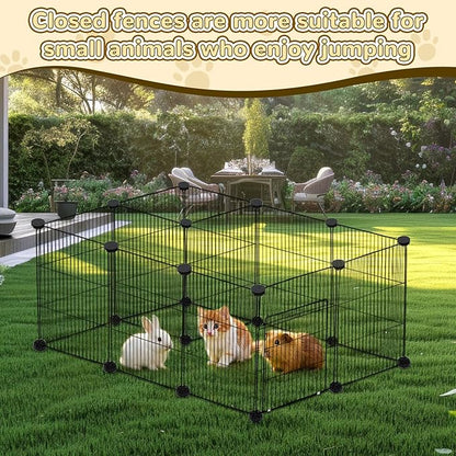PETKNOWS 21 Panels Small Animal Playpen, Guinea Pig Cages with Doors and Waterproof Mat Pet Playpen for Rabbits Guinea Pigs Hamsters, Chicken Hedgehogs Indoor Outdoor Portable Metal Wire Yard Fence