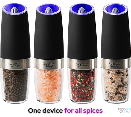 KSL Gravity Electric Salt and Pepper Grinder Set - Christmas Gift - Adjustable Motorized Electrical Powered Auto Shakers-Automatic Power Mill-Automated Battery Electronic Crusher