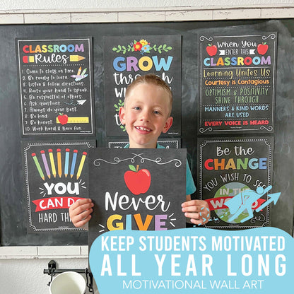 Hadley Designs Motivational Poster for Classroom Decor - 9 Growth Mindset Classroom Posters Elementary, Inspirational Wall Decor Middle School, Teacher Must Have, Chalkboard Bulletin Board Decorations