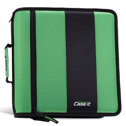 Case-it Classic Zipper Binder | 2-Inch O-Rings, 350 Sheet Capacity, Multiple Storage Pockets & Shoulder Strap | School & Office Organizer | D-251 Canopy Green
