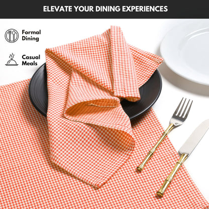 Softopia Cotton Napkin 100% Cotton 18 Inch x 18 Inch Dinner Houndstooth Check Napkins, Decorative Washable Cloth Napkin Set of 12 for Dining, Buffet Parties & Camping - Orange