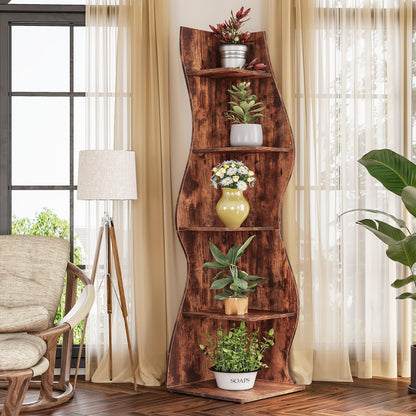 LITTLE TREE Small Corner Shelf, Modern 5-Tier Wall Corner Bookshelf, Stylish Bookcase Storage Rack for Small Space, Living Room, Bedroom