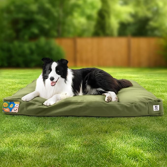 Sytopia 36 Inch Canvas Outdoor Dog Bed for Large Dogs, Durable Dog Bed with Waterproof Machine Washable Removable Cover, Indoor Patio Pet Pad for Crate, Green
