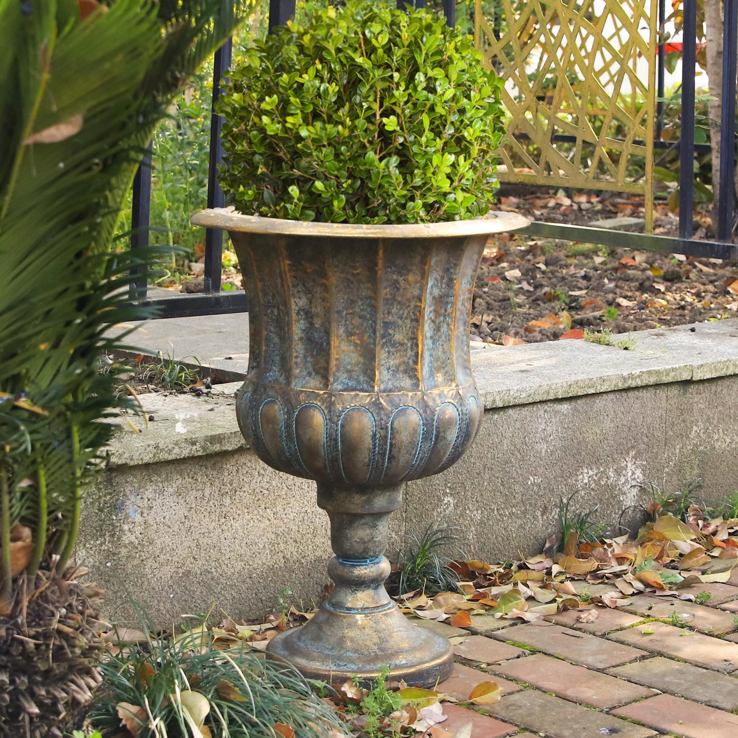 Worth Garden 24.5" H. Metal Urn Planters 2-Pack - Bronze Classic Antique Iron Plant Pots - Large Decorative Rustic Flower Pots for Outdoor Use - Traditional Urn Planter for Patio, Front Porch