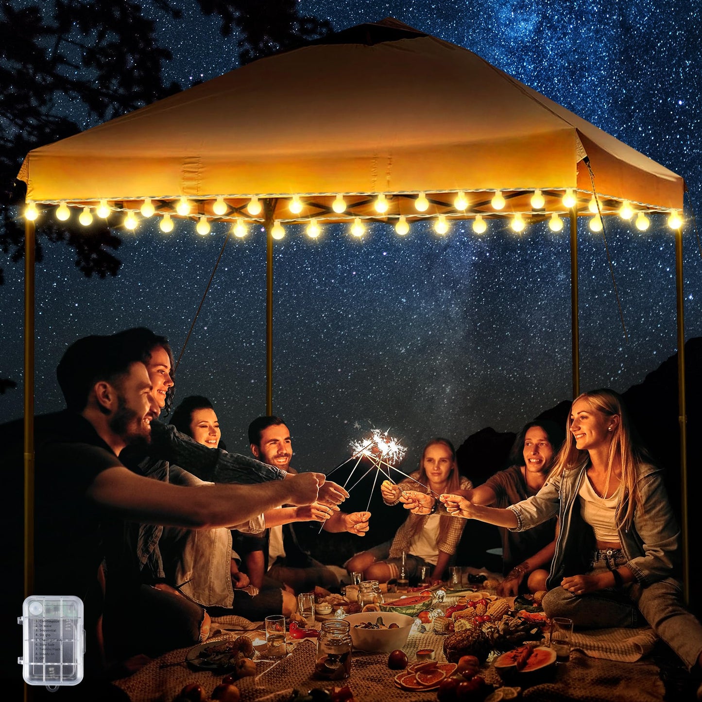 ElectricWise 1 Pack LED Canopy Lights, 40ft 80LED Battery Powered Canopy Tent Lights Outdoor with 8 Modes, Warm White Canopy String Light for 10' x 10' Pop up Canopy Tent