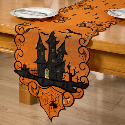 AMARED Halloween Table Runner, Embroidered Spooky Bats Spider Dresser Scarf for Fall Holiday Decoration 13 X 69 Inch