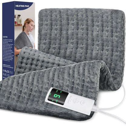 Extra Large Heating Pad for Back Pain Relief, 33"x17" Electric Heat Pad for Neck, Shoulders, Cramps, Menstrual Pain, 9 Heat Settings & 4 Auto-Off Timers, Soft Machine Wash Fabric, Gifts for Lover Gray