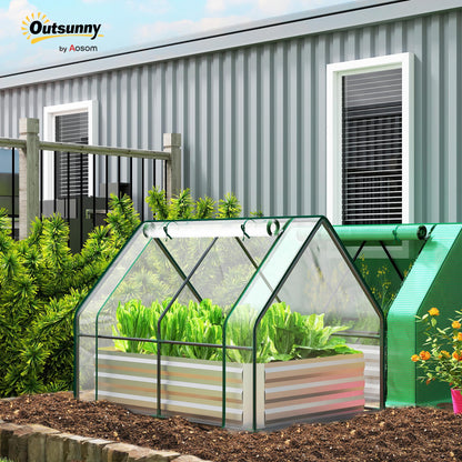 Outsunny 4 x 3 x 3ft Raised Garden Bed with Mini Greenhouse, Galvanized Raised Garden Bed with Cover for Herbs and Vegetables, Small Greenhouse for Patio Garden Balcony, Clear and Gray
