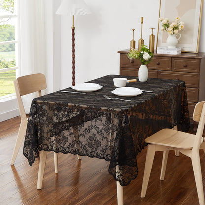 WARM HOME DESIGNS Gothic Tablecloth. 60 x 84 Black Lace Tablecloth. Elegant Rectangle Halloween Tablecloths for Rectangle Tables Feature Floral Design for Rustic Kitchen or Wedding Decor. MTC Black 84