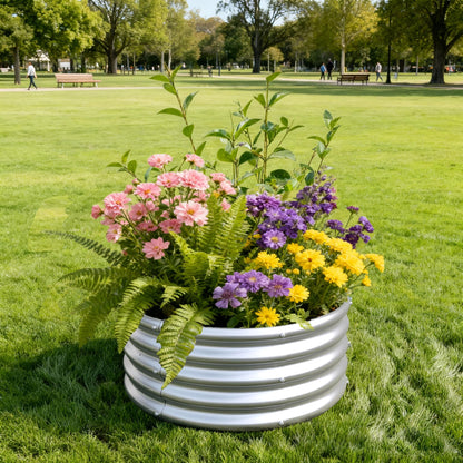 Foxlang 2x2x1ft(2 Pack) Galvanized Round Raised Garden Bed,Outdoor Planter Box Metal Patio Kit Planting Bed for Vegetables Flowers Herb,Silver