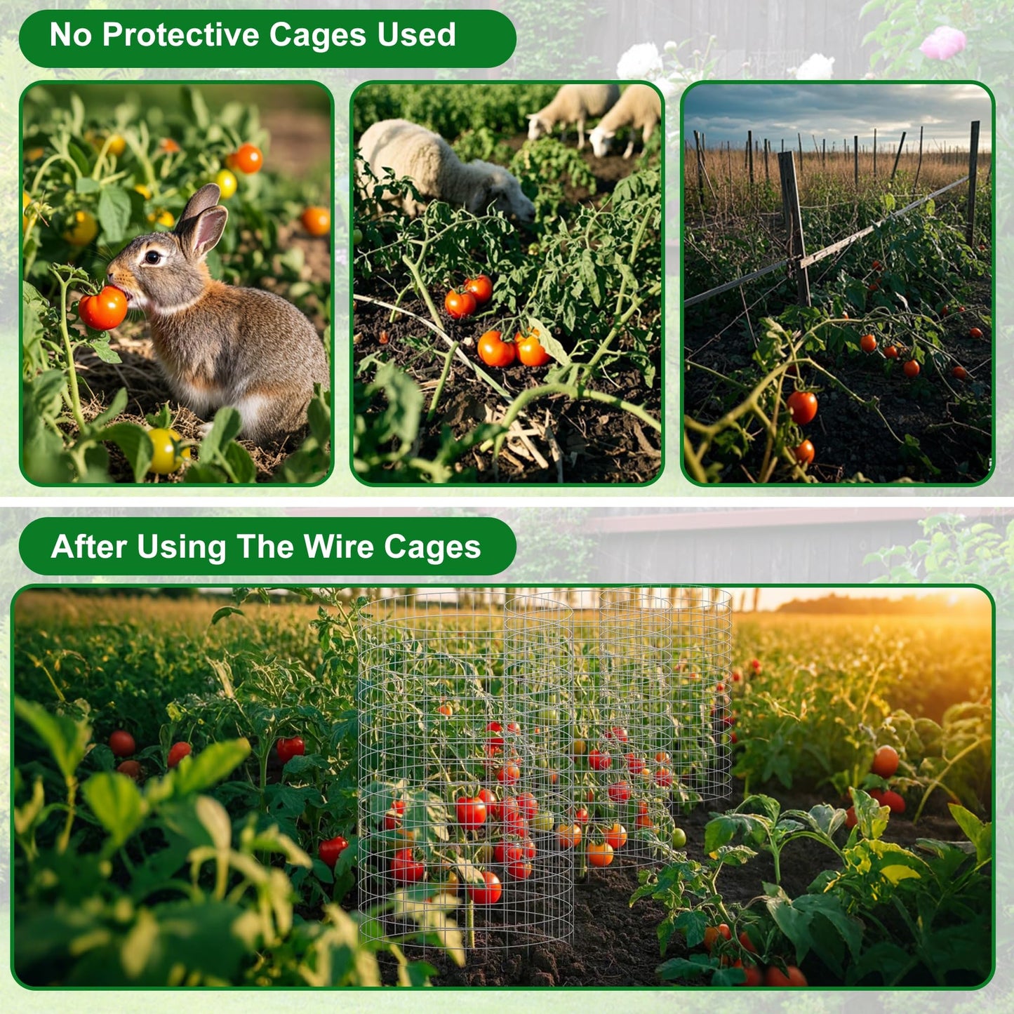 winemana 12 Set Garden Plant Protector Cage,36 Pcs 24x12 IN Metal Wire Protectors for Plants, Protection Cages with Stakes Nylon Ties Animals Barrier to Keep Rabbit Chicken Away from Flower Vegetables