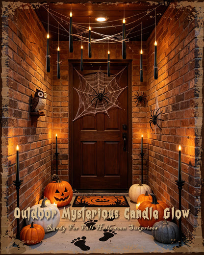 Meigic 20PCS Black Floating and Hanging Flameless Taper Candles with Wand Remote, Battery Operated Gothic Halloween Candles with Flickering Amber Glow for Haunted House, Witchy Dinner, Ceiling Decor