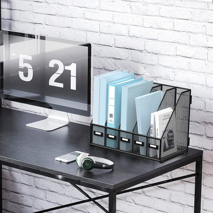 SUPEASY Desk Organizers Metal Desk Magazine File Holder with 5 Vertical Compartments Rack File Organizer for Office Desktop, Classroom, Home Workspace, Black