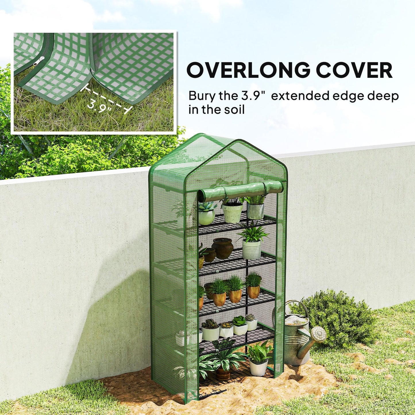 Outsunny 5 Tier Mini Greenhouse, 76" x 35.4" x 19.3" Small Portable Greenhouse with Reinforced PE Cover, Roll-Up Zippered Door, for Indoor Outdoor Garden Yard Backyard, Green