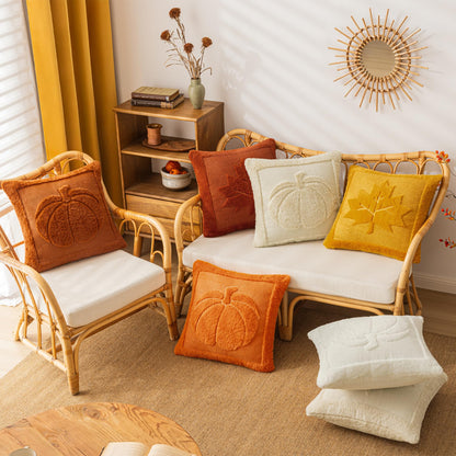 COSIBONO Rust Red Pumpkin Fall Throw Pillow Covers 18x18, Set of 2 Cute Fall Halloween Pillow Cases for Sofa Autumn Decor Soft Faux Fur Farmhouse Cushion Covers for Thanksgiving Living Room Bedroom